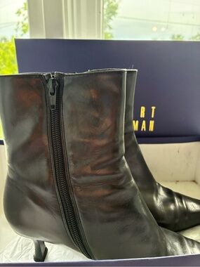 Stuart Weitzman Black Leather Side-Zip Ankle Boots